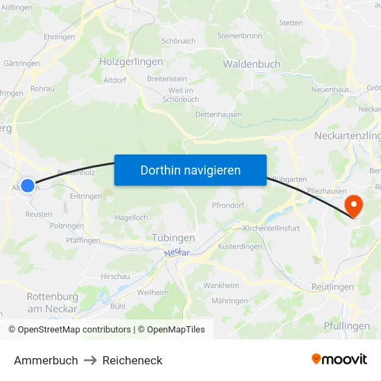 Ammerbuch to Reicheneck map