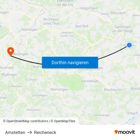 Amstetten to Reicheneck map