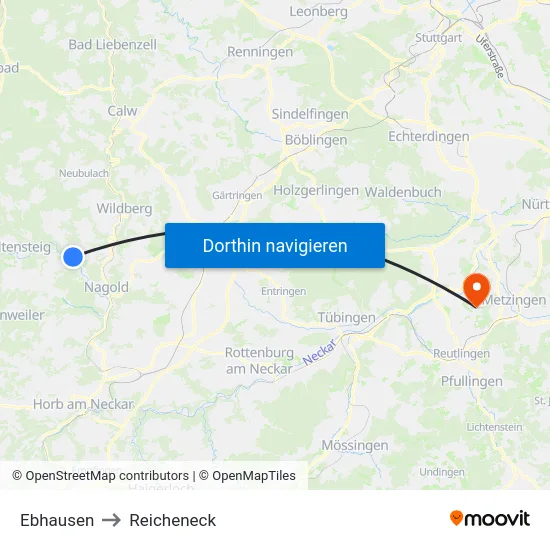 Ebhausen to Reicheneck map