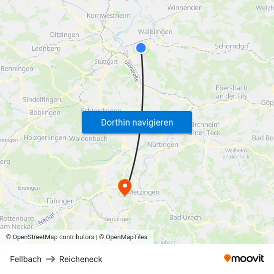 Fellbach to Reicheneck map