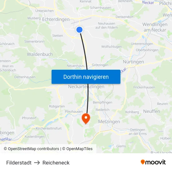 Filderstadt to Reicheneck map