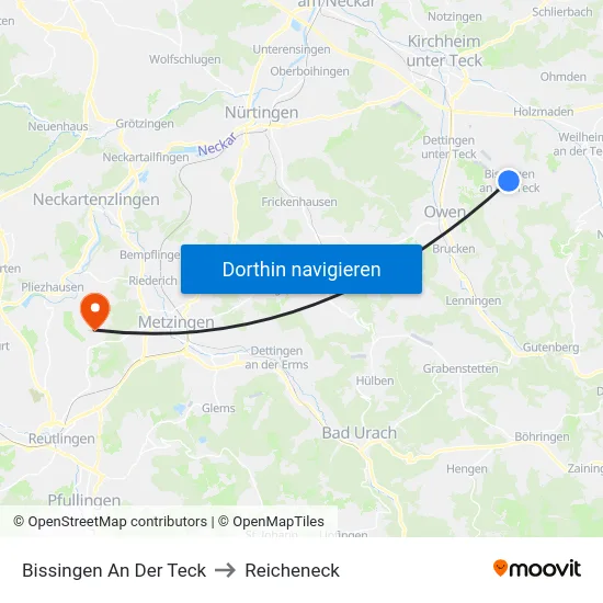 Bissingen An Der Teck to Reicheneck map