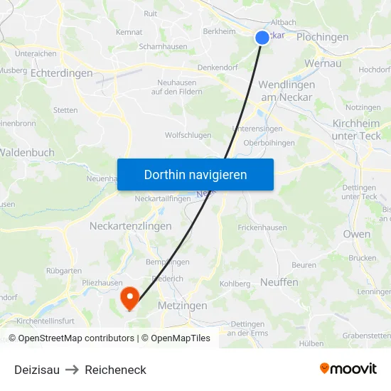 Deizisau to Reicheneck map