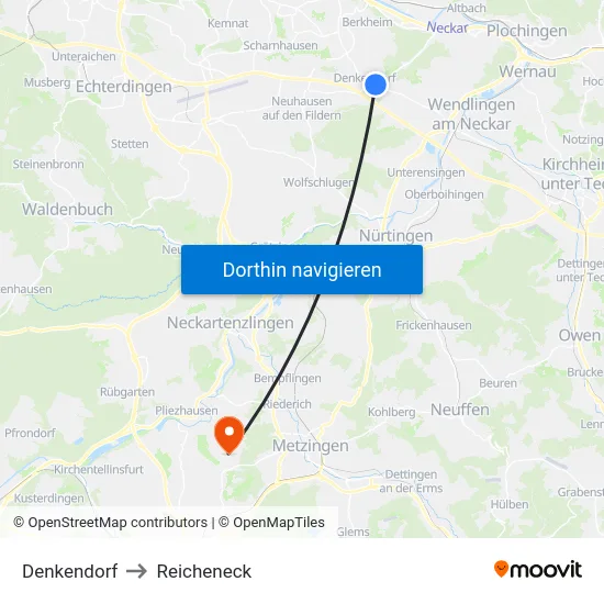 Denkendorf to Reicheneck map