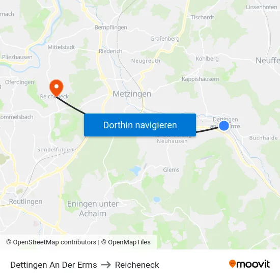 Dettingen An Der Erms to Reicheneck map