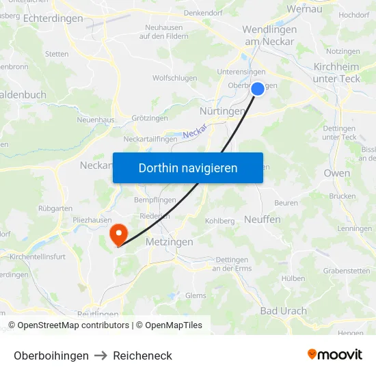 Oberboihingen to Reicheneck map