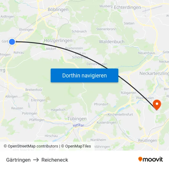 Gärtringen to Reicheneck map
