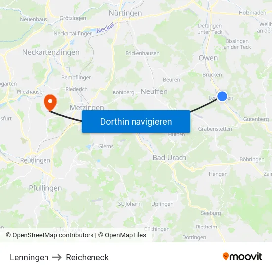 Lenningen to Reicheneck map