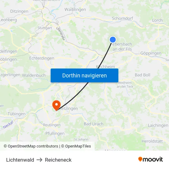 Lichtenwald to Reicheneck map