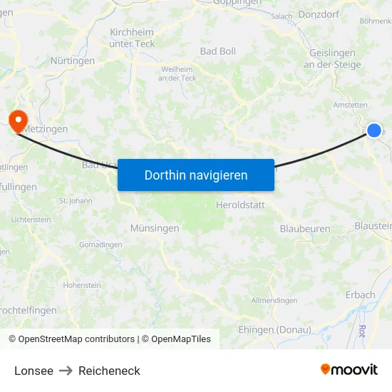 Lonsee to Reicheneck map