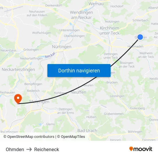 Ohmden to Reicheneck map