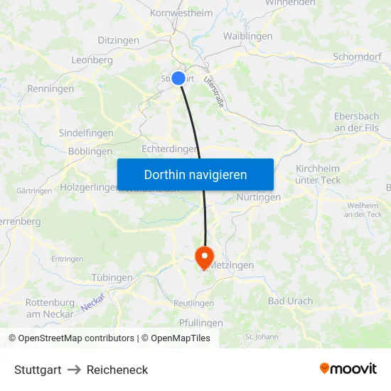 Stuttgart to Reicheneck map