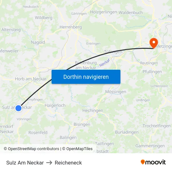 Sulz Am Neckar to Reicheneck map