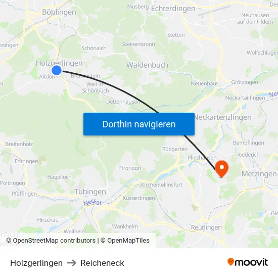 Holzgerlingen to Reicheneck map