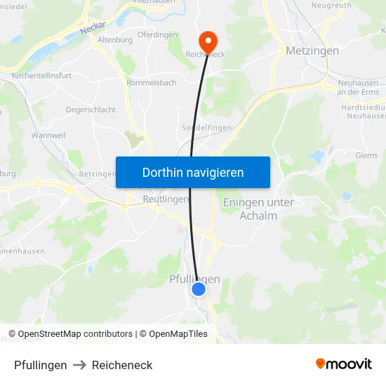 Pfullingen to Reicheneck map