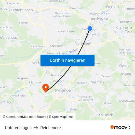 Unterensingen to Reicheneck map