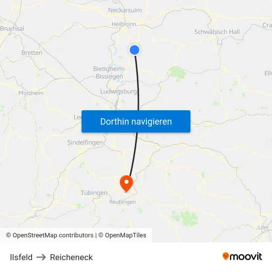 Ilsfeld to Reicheneck map