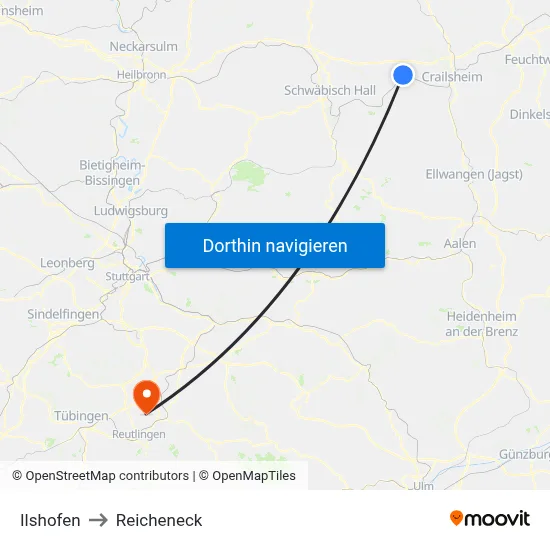 Ilshofen to Reicheneck map