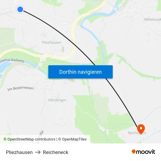 Pliezhausen to Reicheneck map