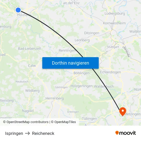 Ispringen to Reicheneck map