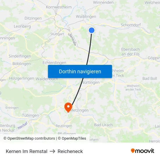 Kernen Im Remstal to Reicheneck map