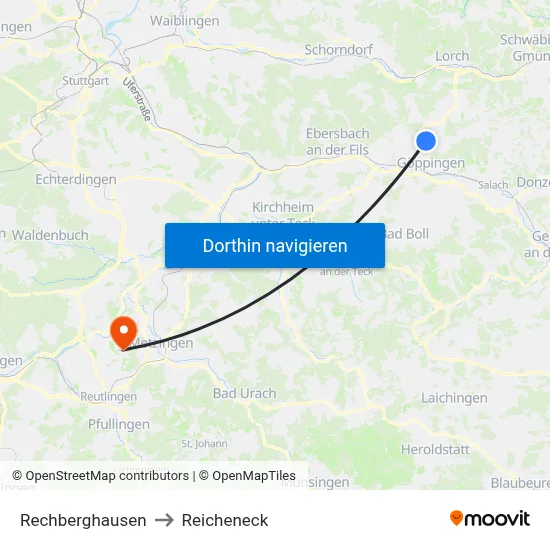 Rechberghausen to Reicheneck map