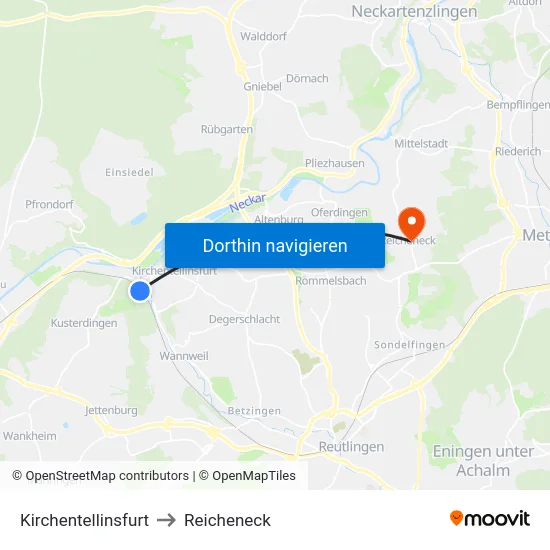 Kirchentellinsfurt to Reicheneck map