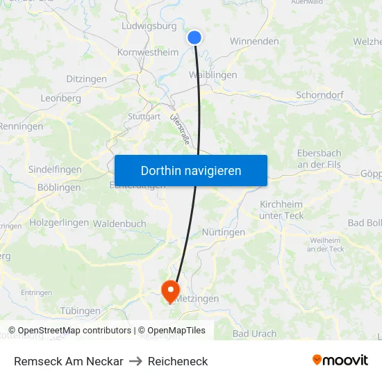 Remseck Am Neckar to Reicheneck map