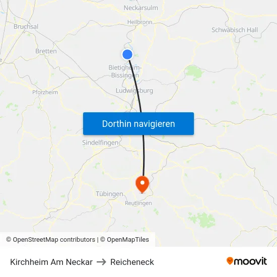 Kirchheim Am Neckar to Reicheneck map