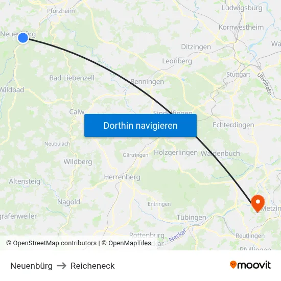 Neuenbürg to Reicheneck map
