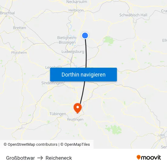 Großbottwar to Reicheneck map