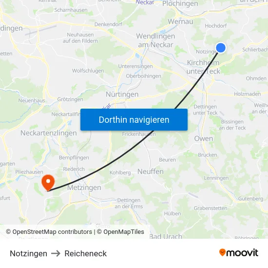 Notzingen to Reicheneck map