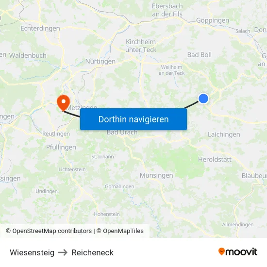 Wiesensteig to Reicheneck map