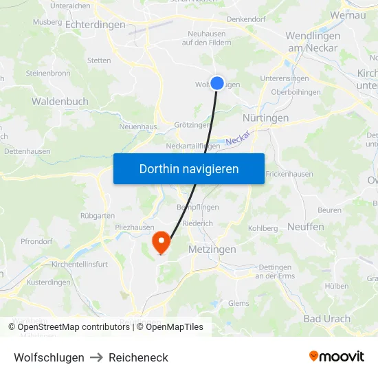 Wolfschlugen to Reicheneck map
