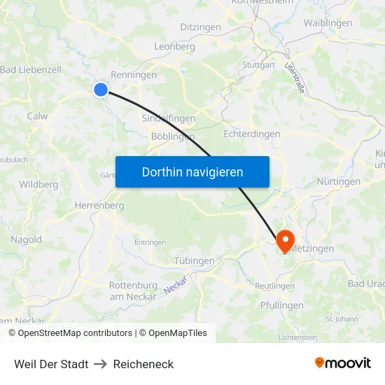 Weil Der Stadt to Reicheneck map