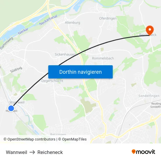 Wannweil to Reicheneck map