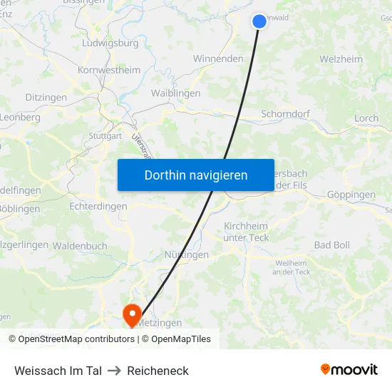 Weissach Im Tal to Reicheneck map