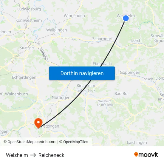 Welzheim to Reicheneck map