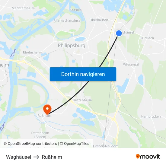 Waghäusel to Rußheim map