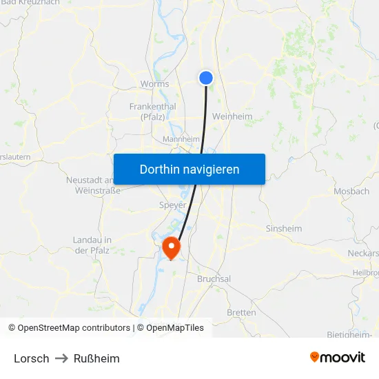 Lorsch to Rußheim map