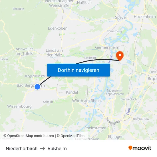 Niederhorbach to Rußheim map