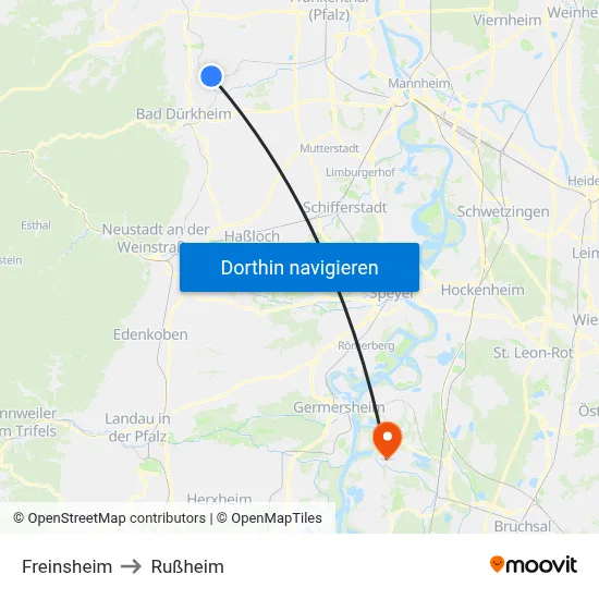 Freinsheim to Rußheim map