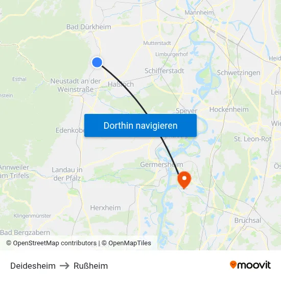 Deidesheim to Rußheim map