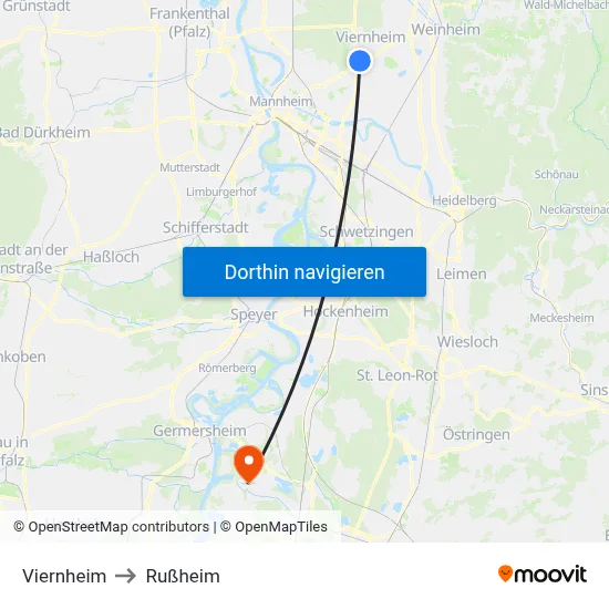 Viernheim to Rußheim map