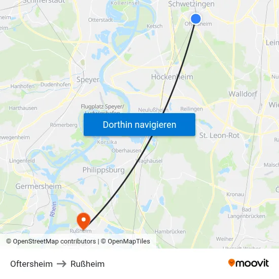 Oftersheim to Rußheim map