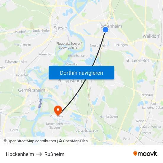 Hockenheim to Rußheim map