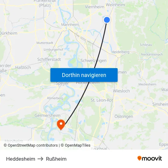 Heddesheim to Rußheim map