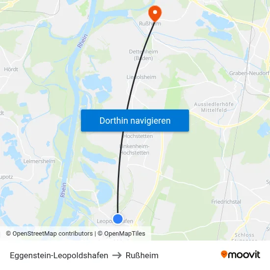 Eggenstein-Leopoldshafen to Rußheim map
