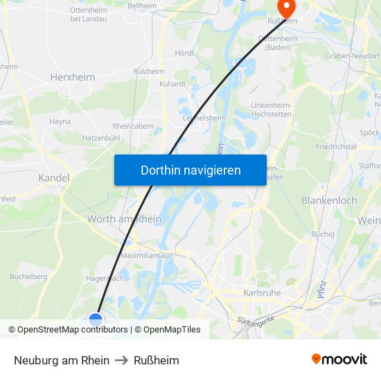 Neuburg am Rhein to Rußheim map