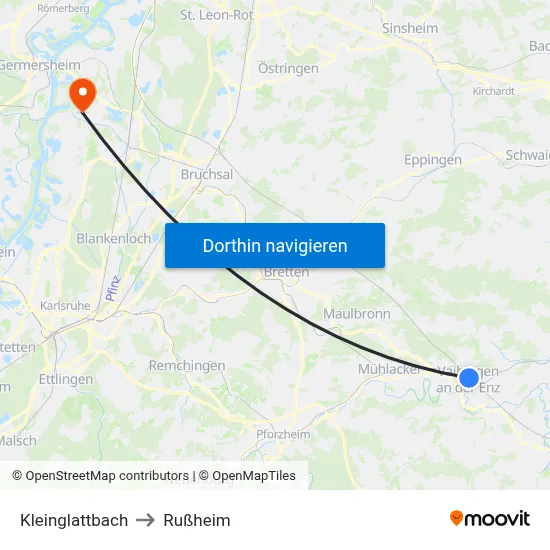 Kleinglattbach to Rußheim map